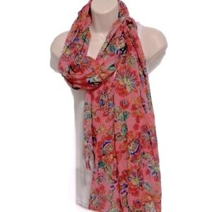 AERIE Pink Colorful Floral Scarf Shawl Sarong Wrap Flowers 77 x 26 inches
